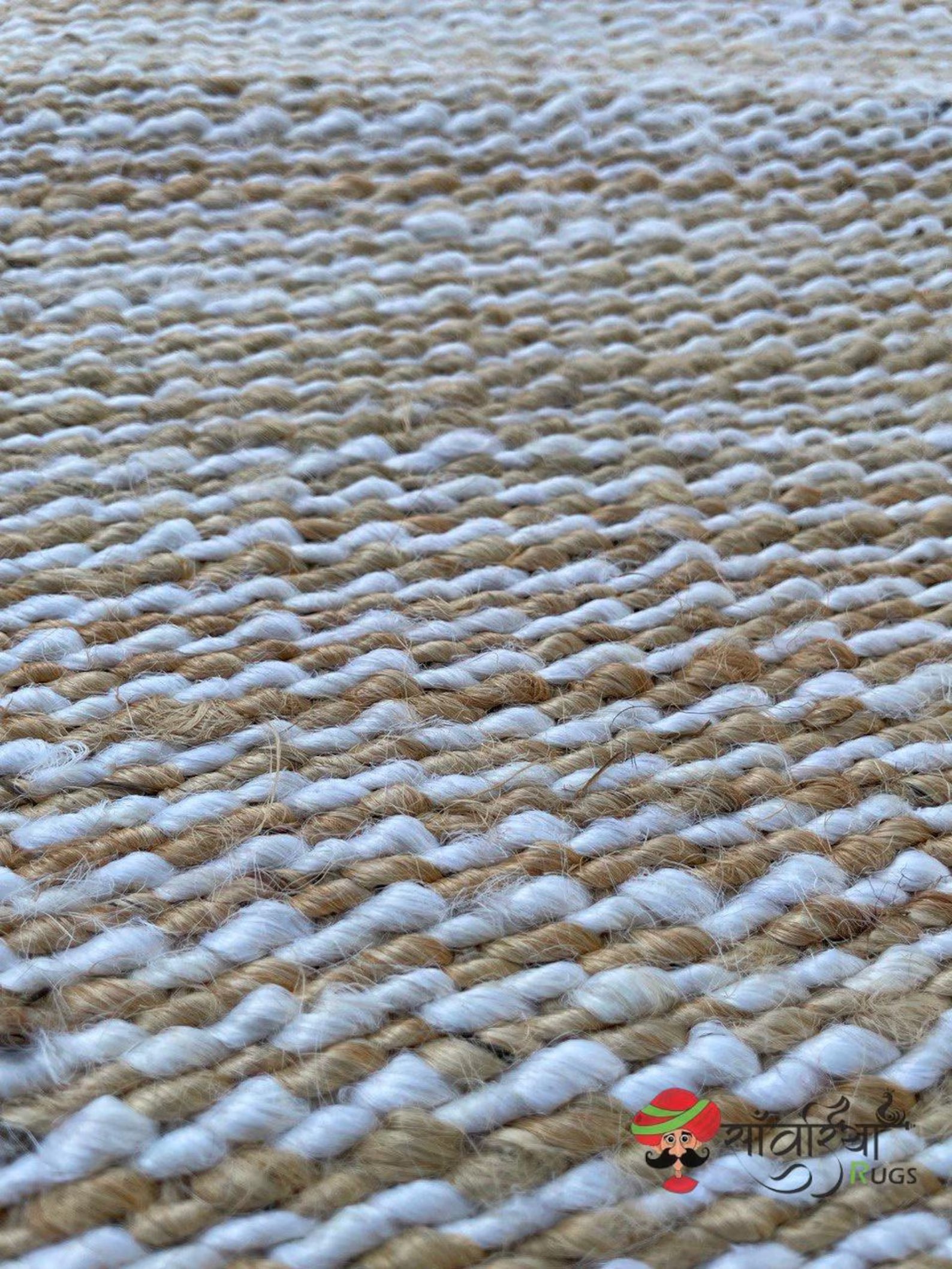Hand Loomed Natural White Hemp Jute Runner Rug