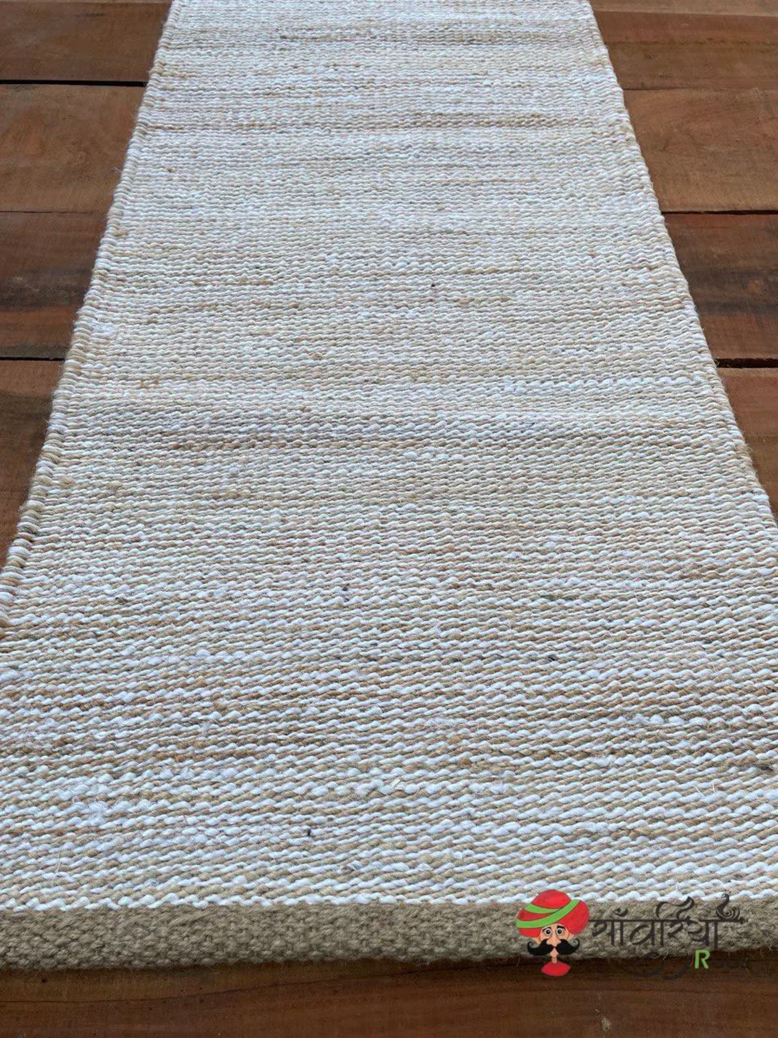 Hand Loomed Natural White Hemp Jute Runner Rug
