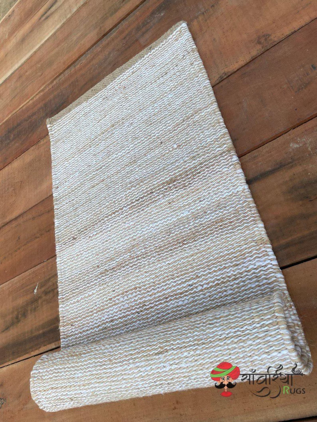 Hand Loomed Natural White Hemp Jute Runner Rug