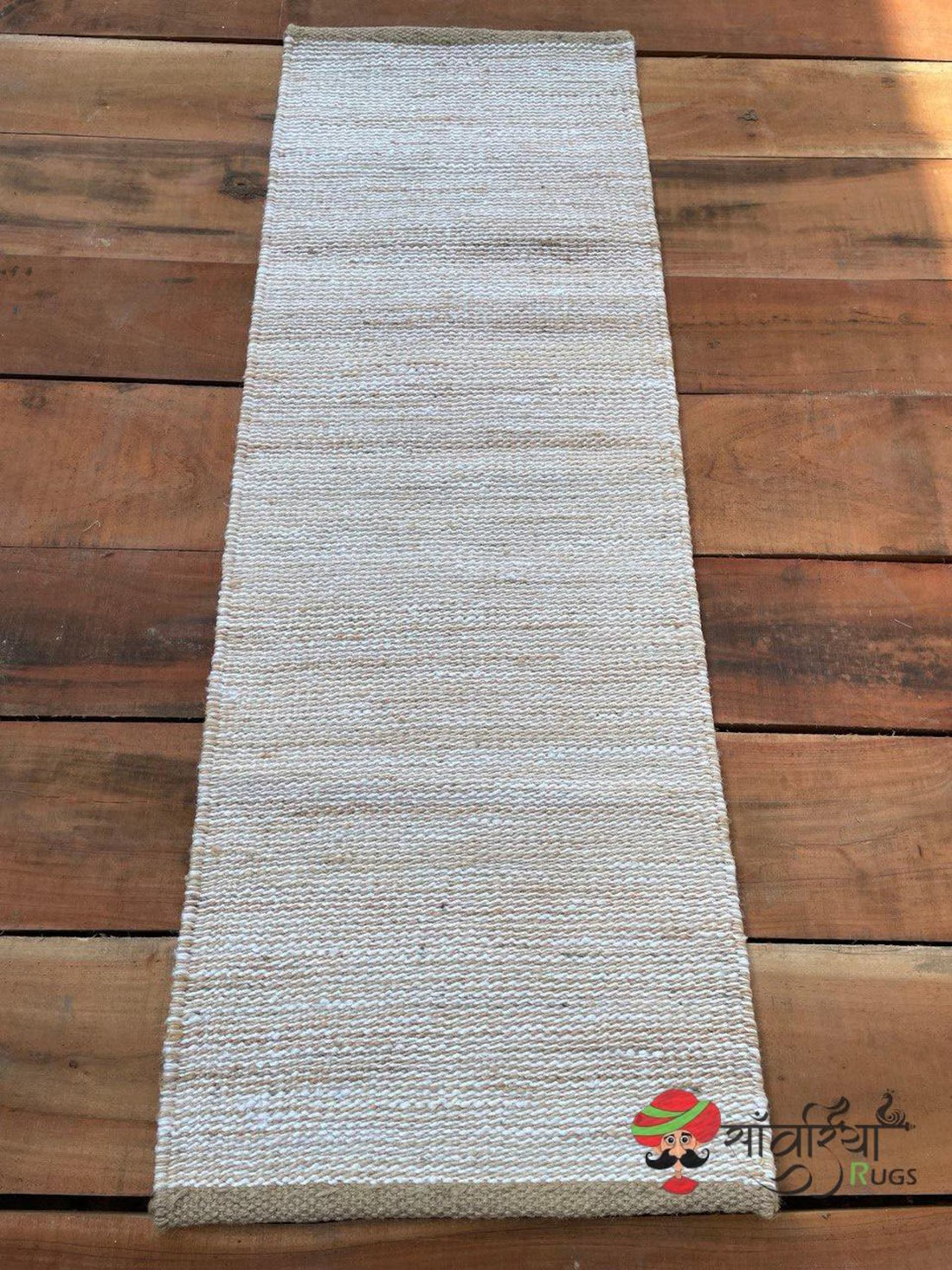 Hand Loomed Natural White Hemp Jute Runner Rug