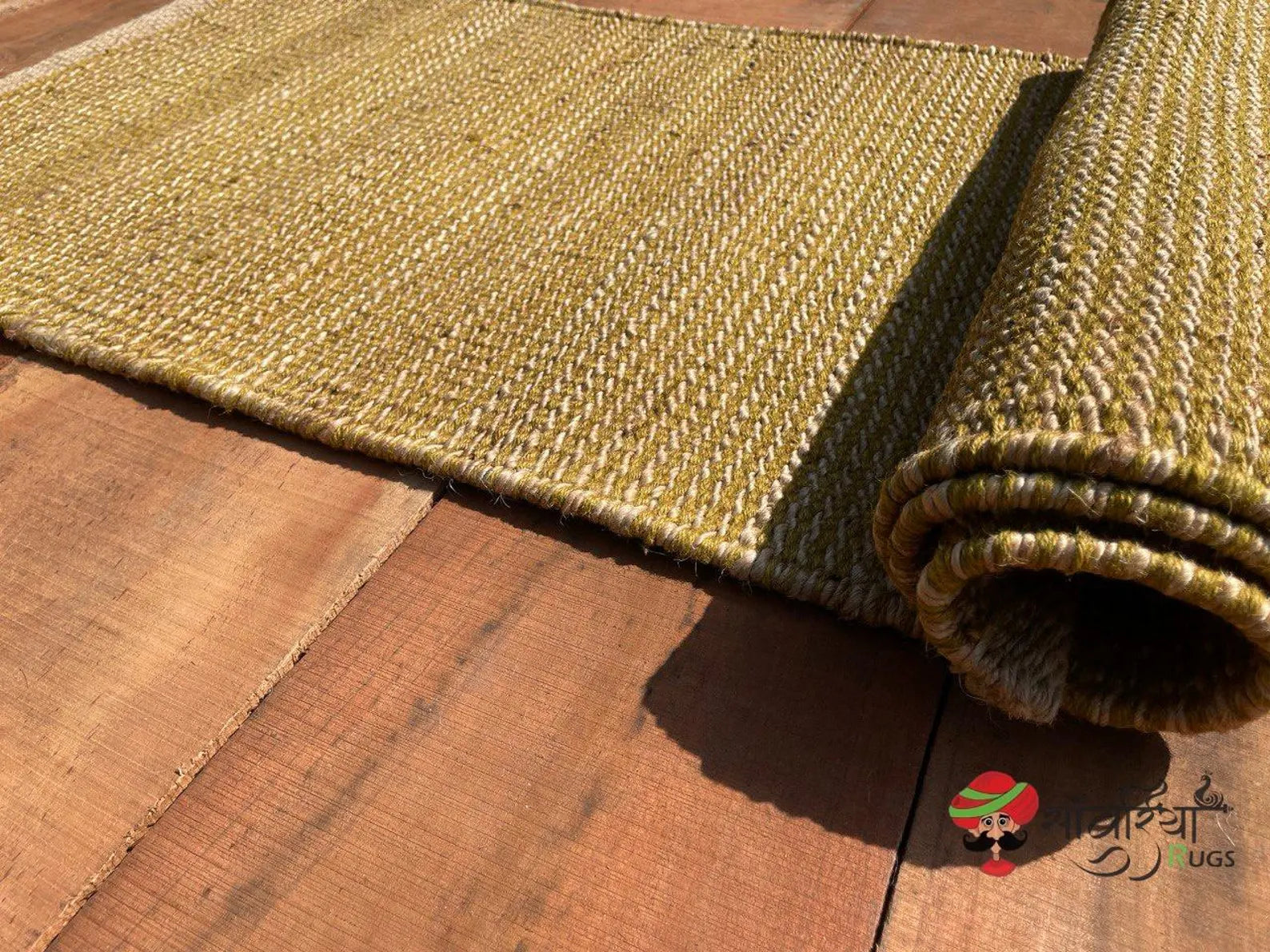 Handwoven Yellow Jute Hemp Runner Rug in Natural Fiber