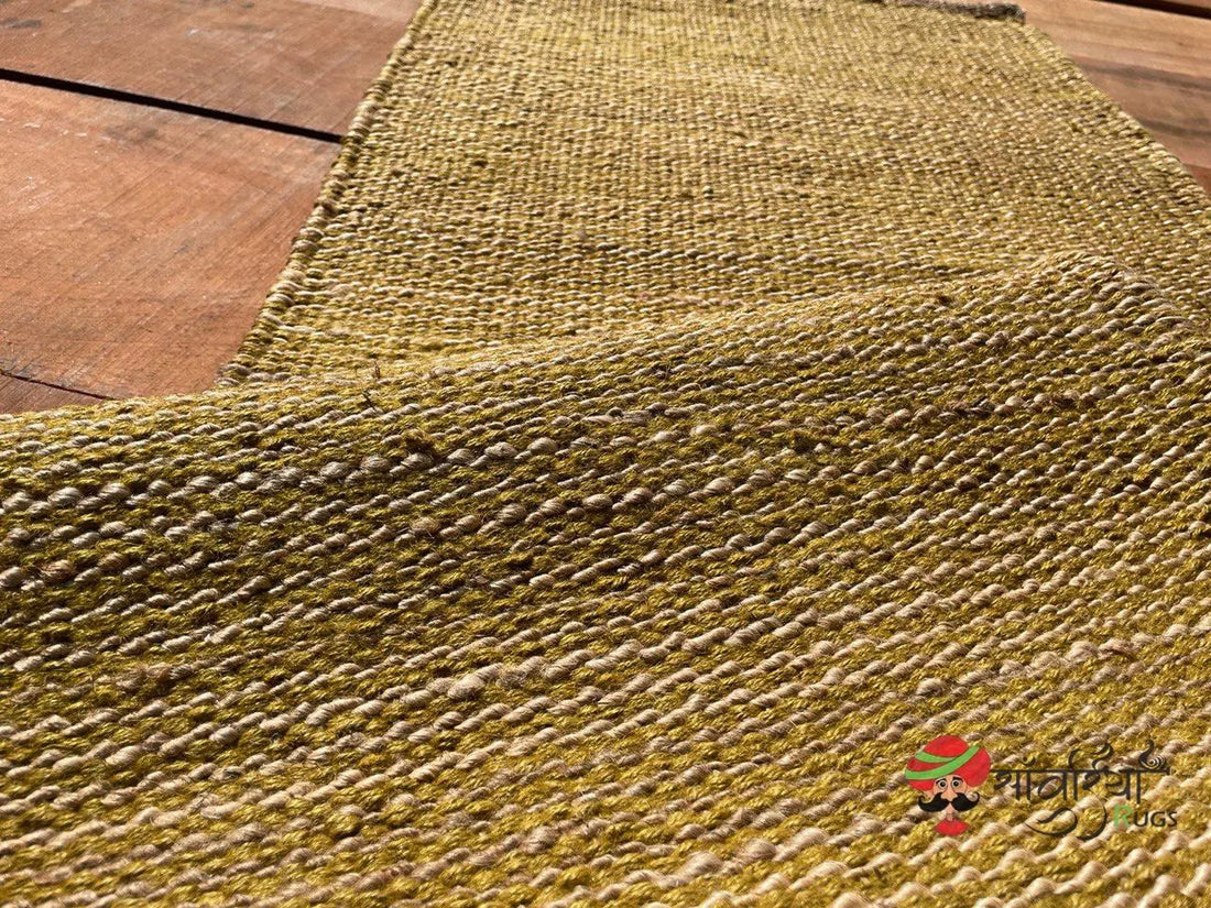 Handwoven Yellow Jute Hemp Runner Rug in Natural Fiber