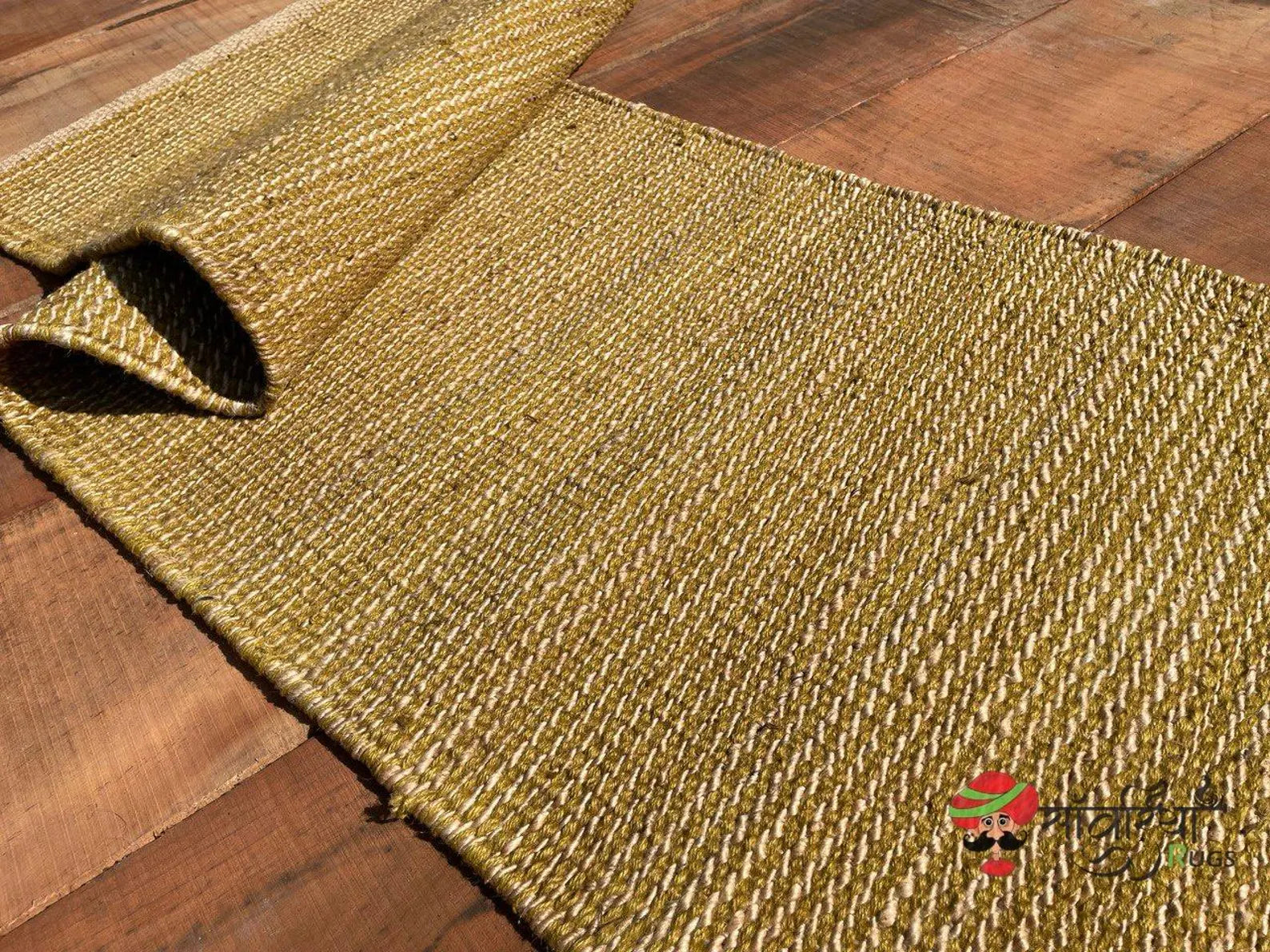 Handwoven Yellow Jute Hemp Runner Rug in Natural Fiber