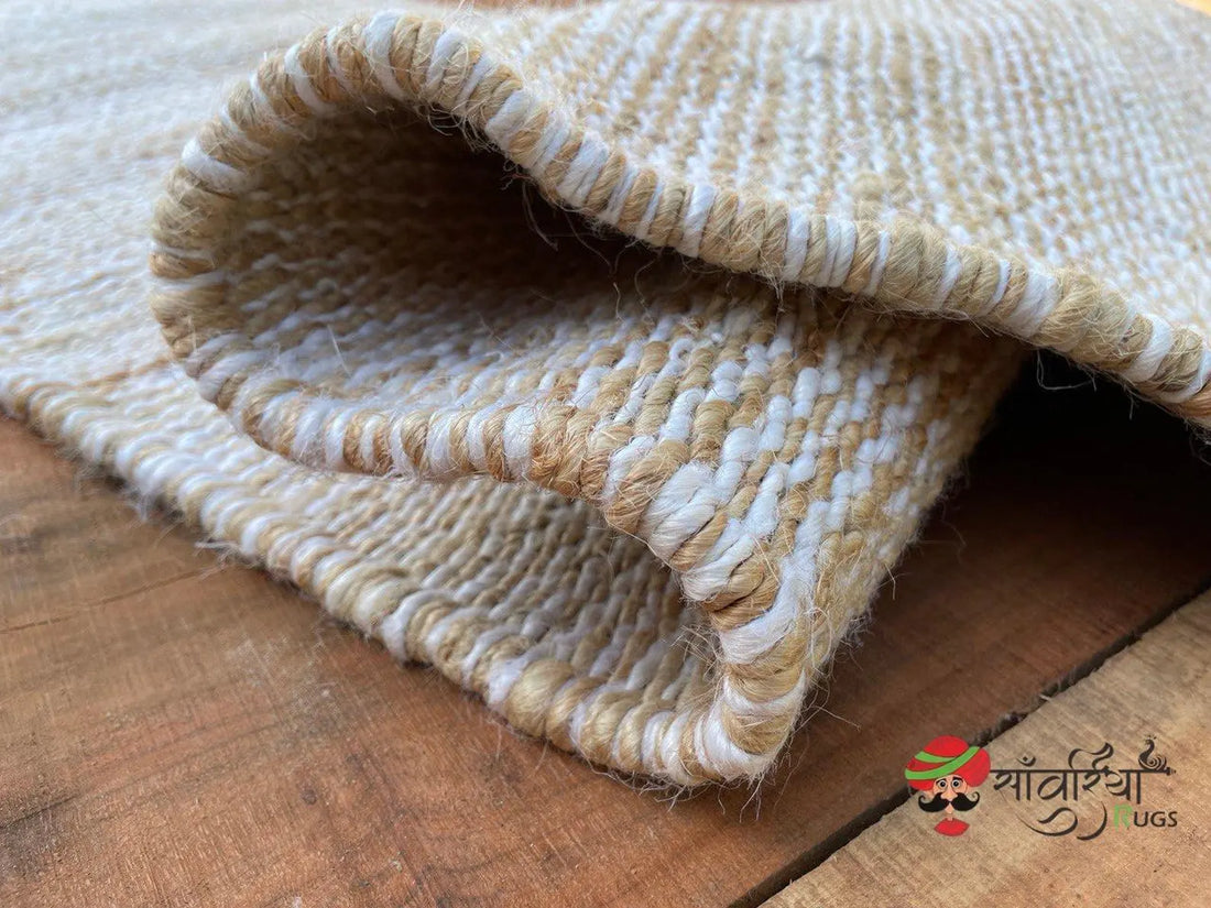 Hand Loomed Natural Yellow Hemp Jute Runner Rug