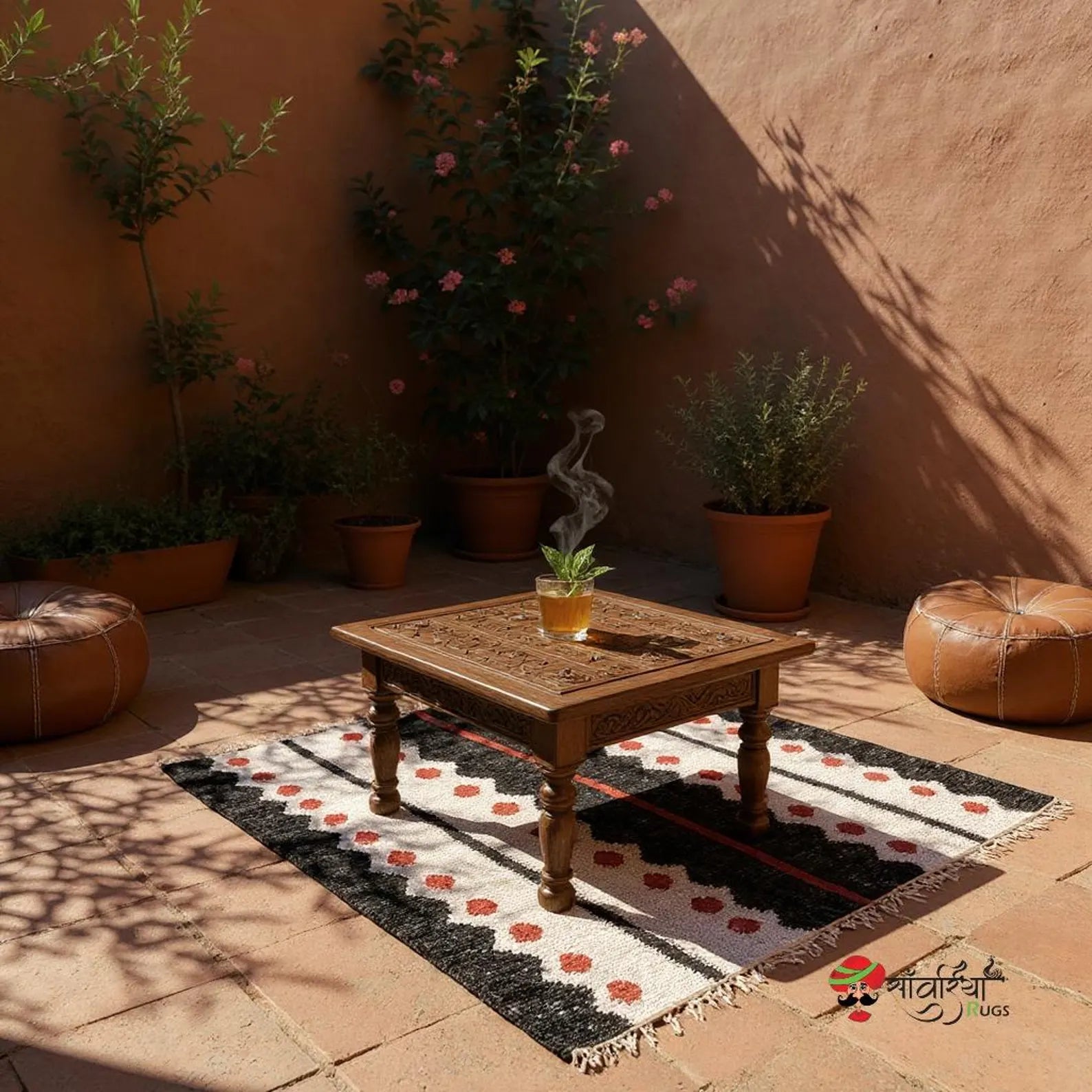 Handmade Jute Cotton Rug – Bohemian Black Geometric Area Rug