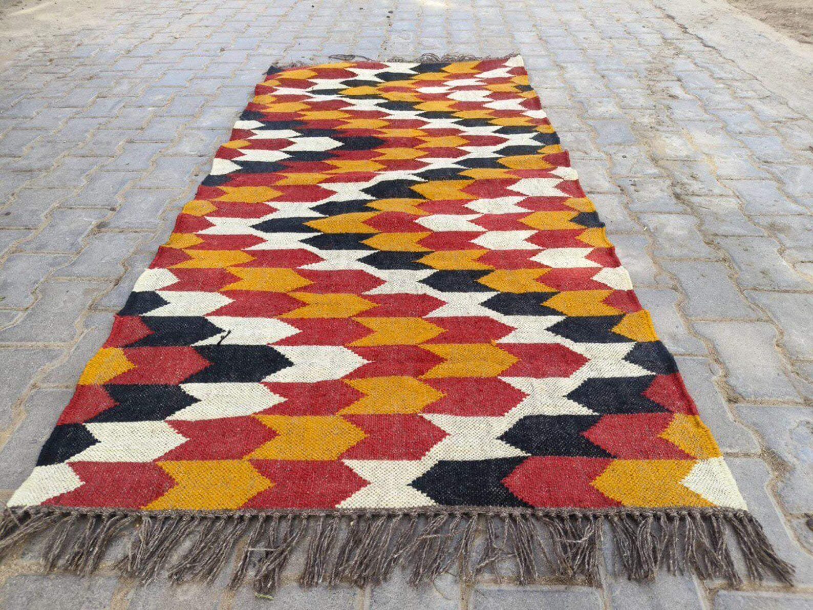 Handwoven Wool Jute Kilim Rug Runner