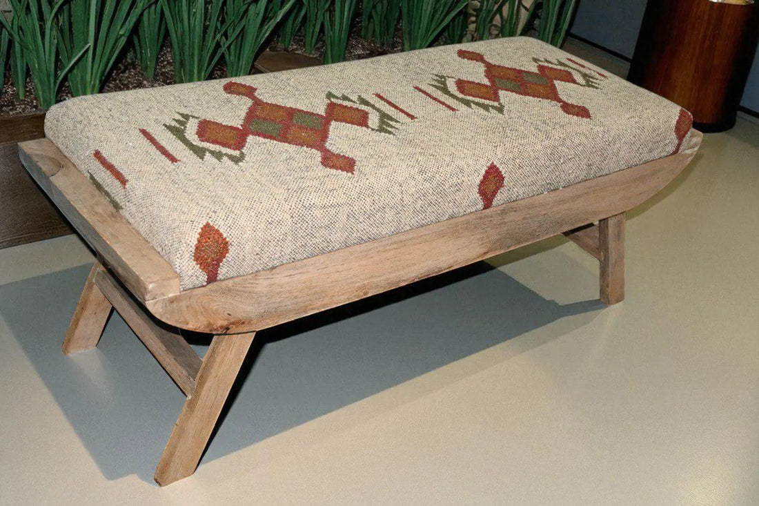 Folding Kilim Bench – Vintage Turkish Rug with Handmade Wooden Frame
