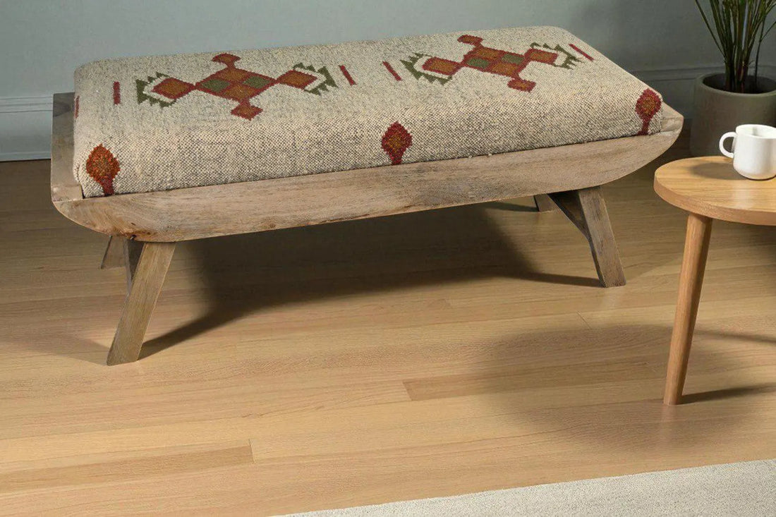 Folding Kilim Bench – Vintage Turkish Rug with Handmade Wooden Frame