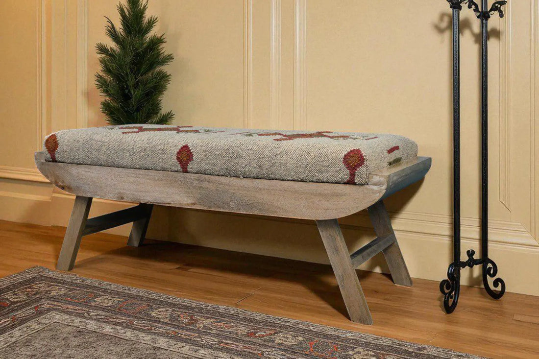 Folding Kilim Bench – Vintage Turkish Rug with Handmade Wooden Frame