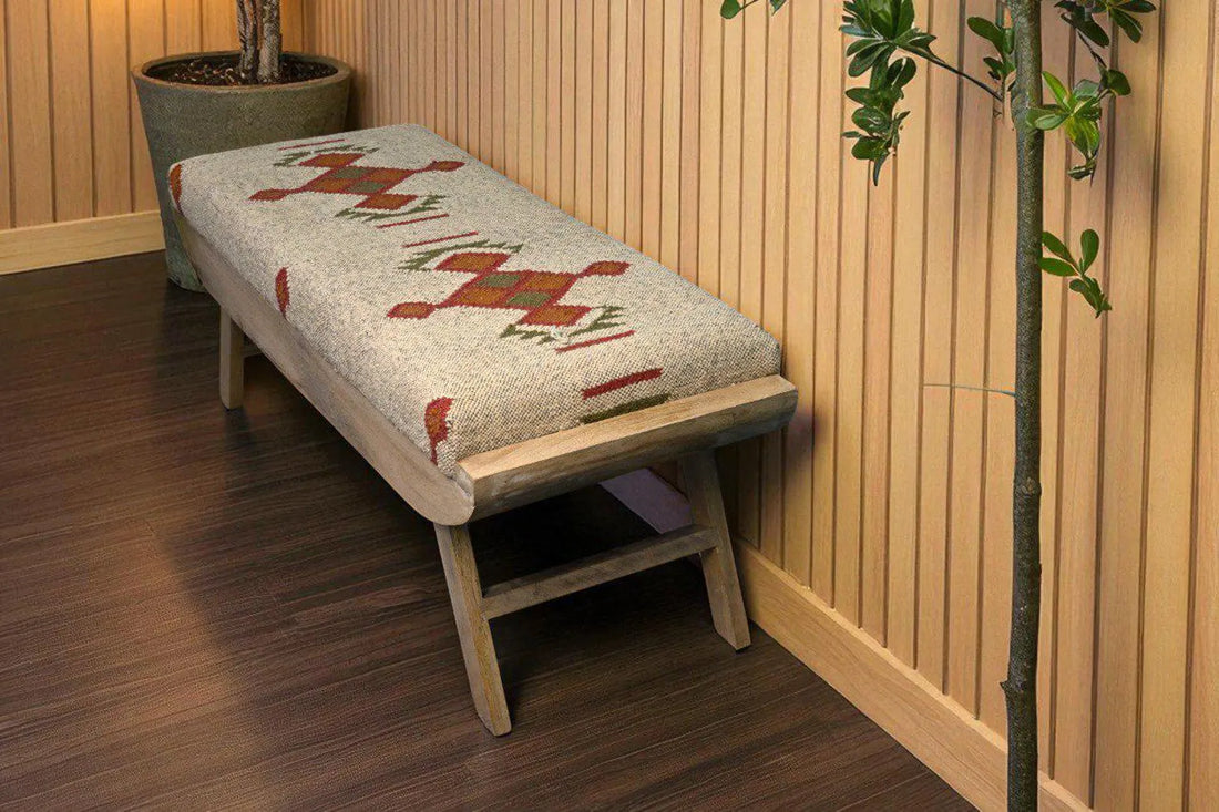 Folding Kilim Bench – Vintage Turkish Rug with Handmade Wooden Frame