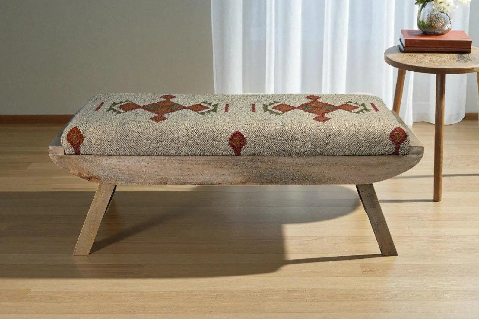 Folding Kilim Bench – Vintage Turkish Rug with Handmade Wooden Frame