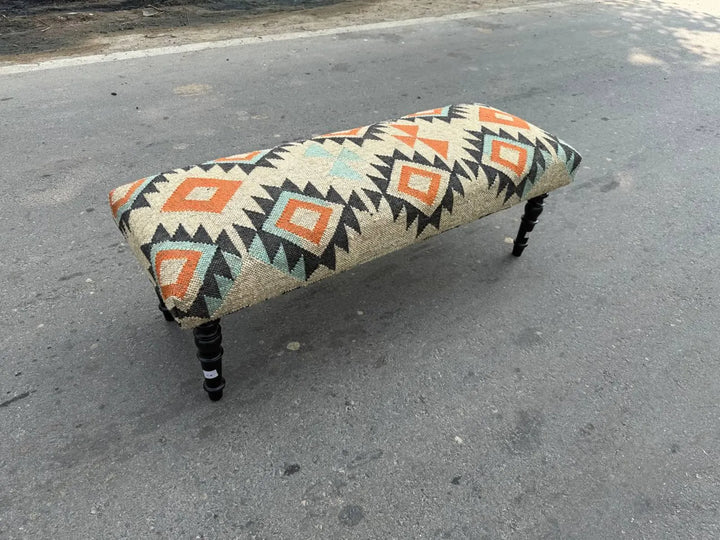 Kilim Bench Ottoman – Handmade Turkish Upholstered Accent Seating