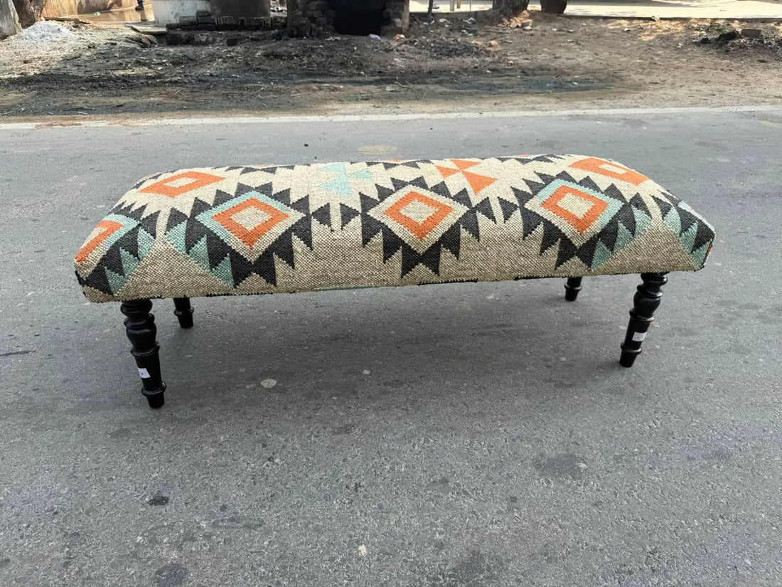 Kilim Bench Ottoman – Handmade Turkish Upholstered Accent Seating