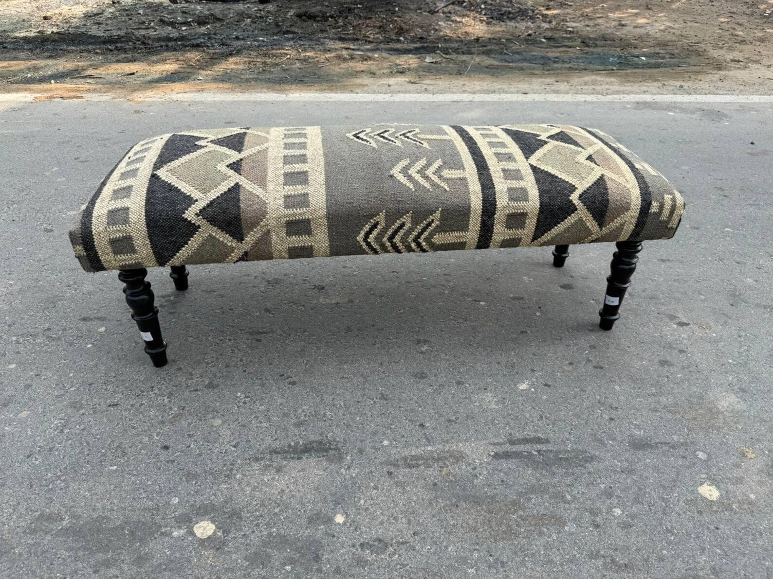 Kilim Bench – Handmade Wool Jute Ottoman with Wooden Frame