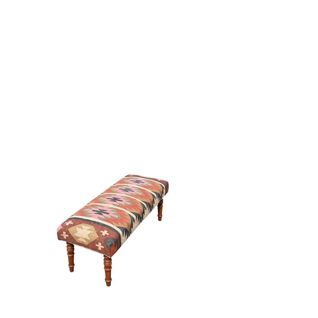 Handmade Kilim Bench – Teak Wood Wool Jute Entryway & Piano Seating