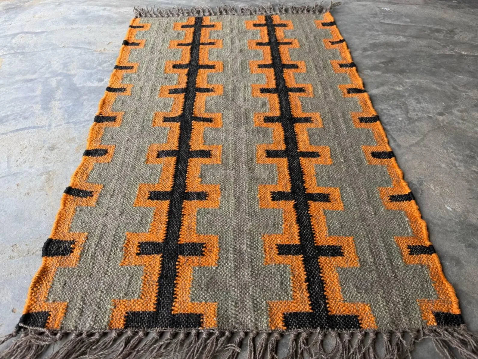 Handwoven Wool Jute Kilim Rug, Modern Geometric Flatweave Area Rug, Handmade Boho Southwestern Dhurrie Carpet, Custom Size Rug
