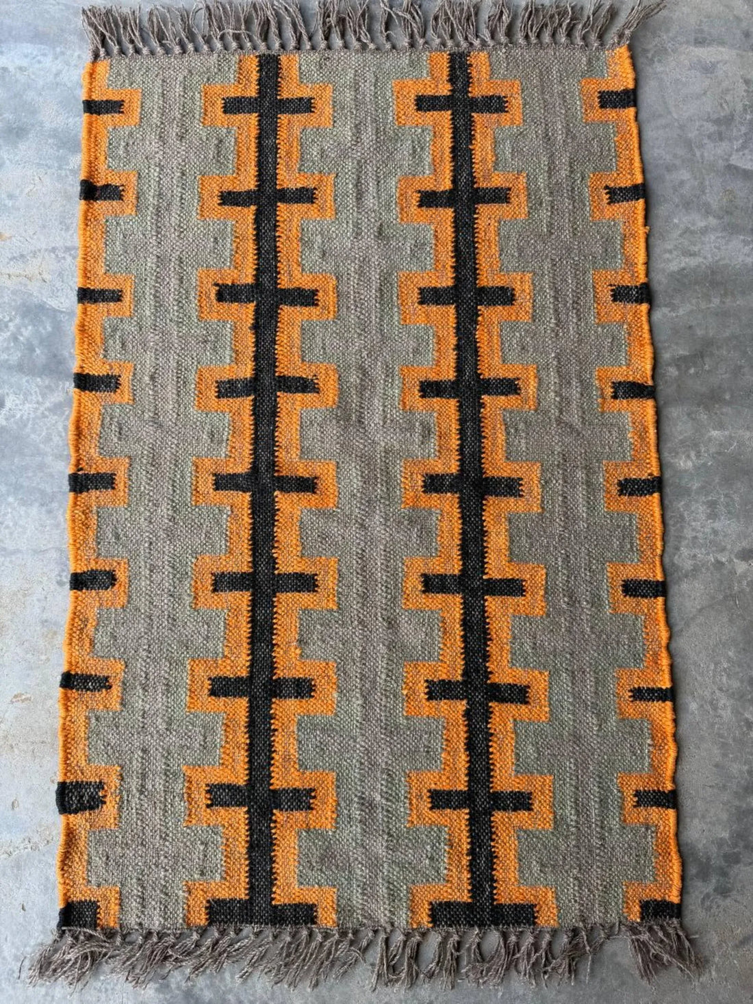 Handwoven Wool Jute Kilim Rug, Modern Geometric Flatweave Area Rug, Handmade Boho Southwestern Dhurrie Carpet, Custom Size Rug