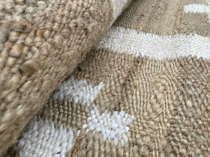 Handmade Natural & Off-White Jute Runner Rug for Rustic Hallways