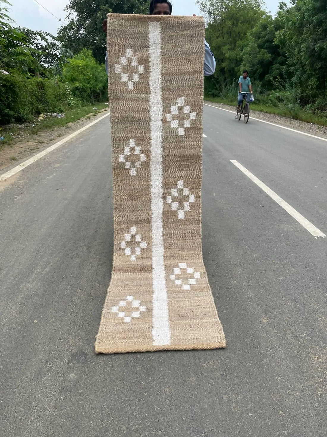 Handmade Natural & Off-White Jute Runner Rug for Rustic Hallways