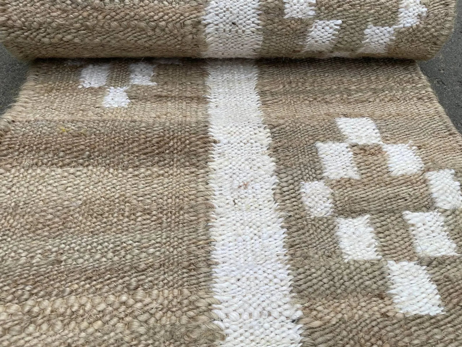 Handmade Natural & Off-White Jute Runner Rug for Rustic Hallways