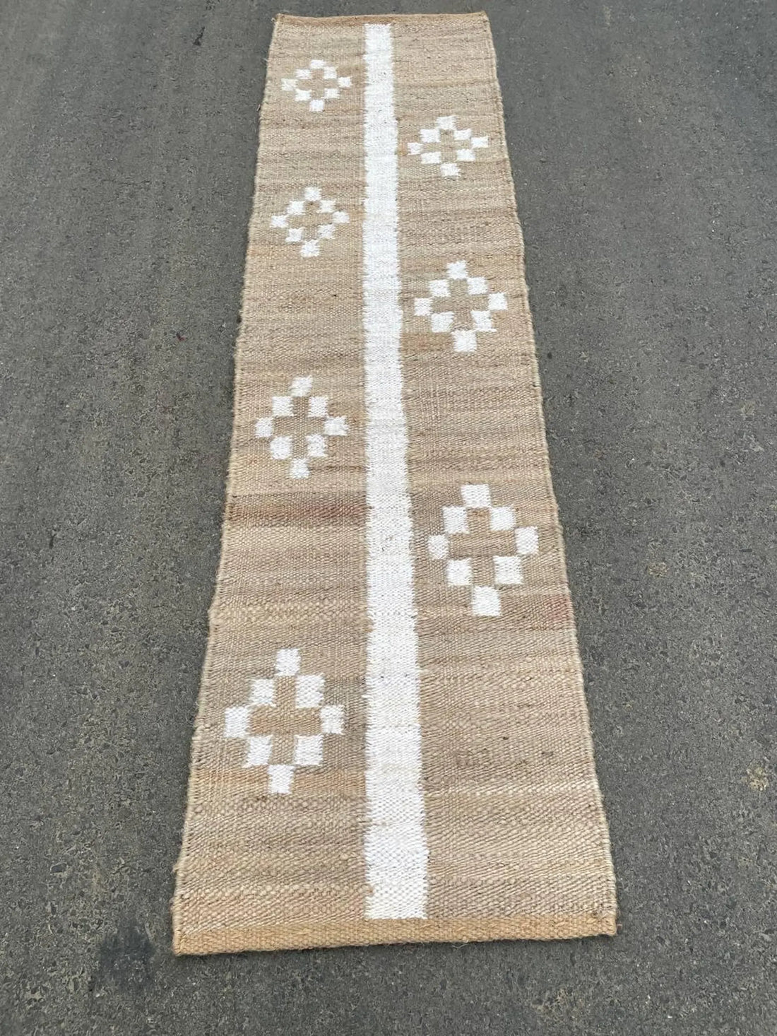 Handmade Natural & Off-White Jute Runner Rug for Rustic Hallways