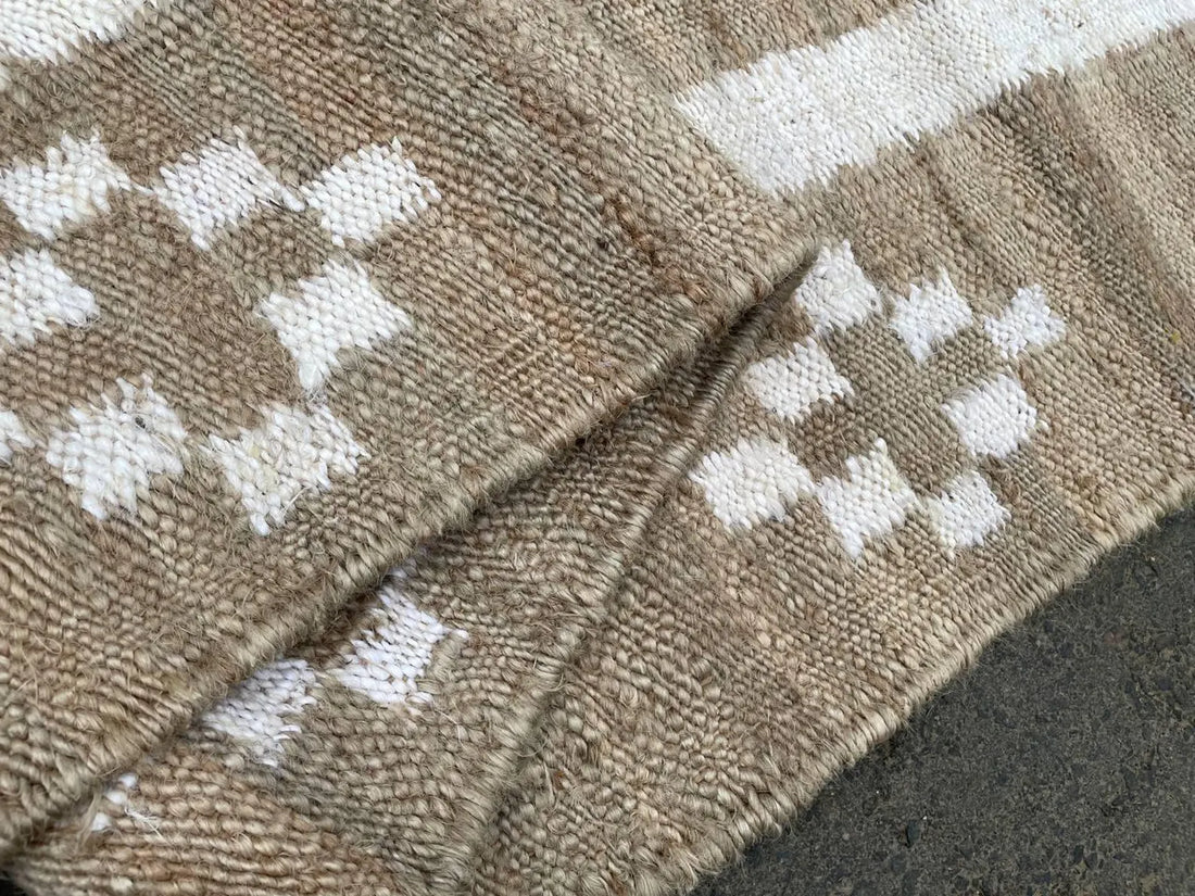Handmade Natural & Off-White Jute Runner Rug for Rustic Hallways