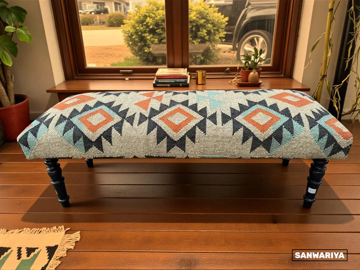 Kilim Bench Ottoman – Handmade Turkish Upholstered Accent Seating