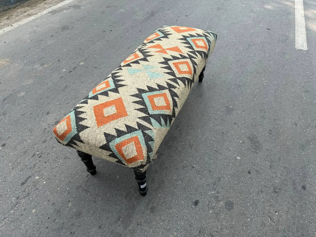 Kilim Bench Ottoman – Handmade Turkish Upholstered Accent Seating