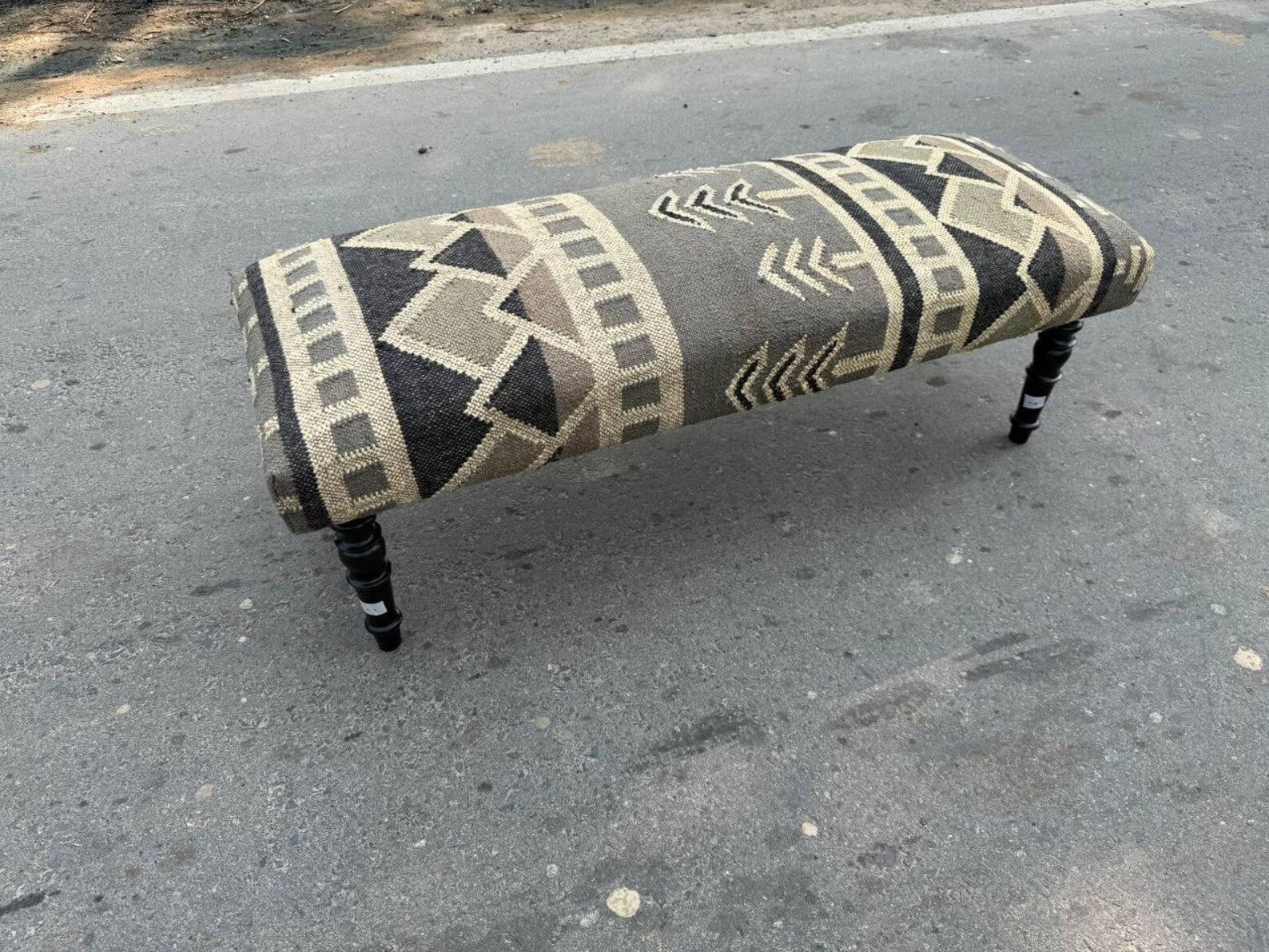 Kilim Bench – Handmade Wool Jute Ottoman with Wooden Frame