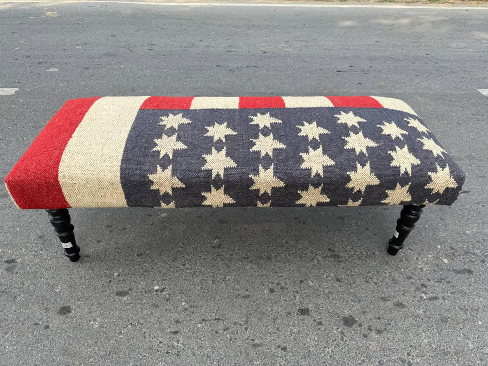 Kilim Wooden Wool Jute Ottoman Bench – Handmade Vintage Star Pattern Seating