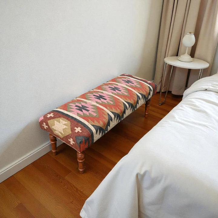 Kilim Bench Ottoman – Handmade Turkish Kilim Upholstered Accent Footstool