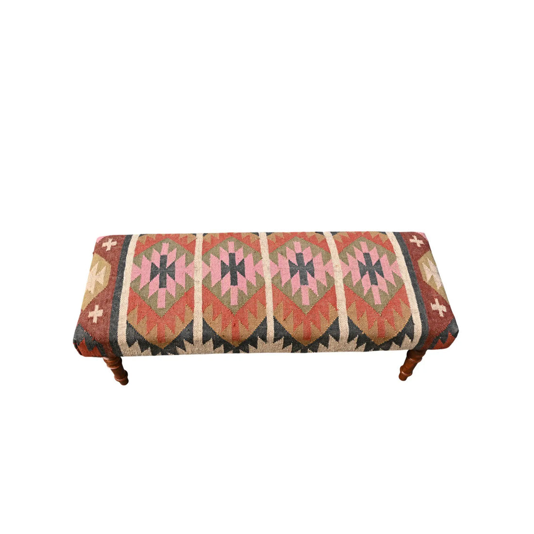 Handmade Kilim Bench – Teak Wood Wool Jute Entryway & Piano Seating