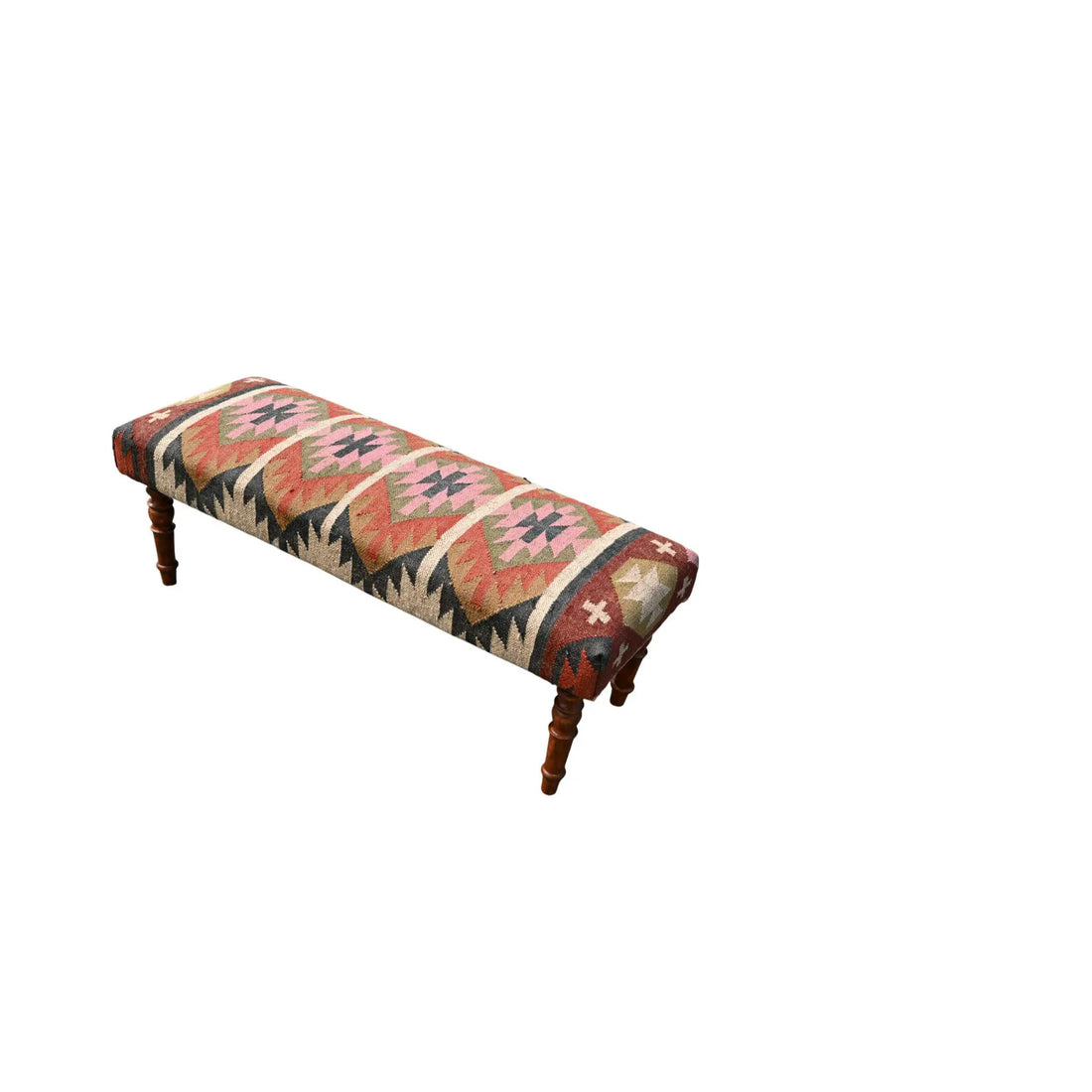 Handmade Kilim Bench – Teak Wood Wool Jute Entryway & Piano Seating