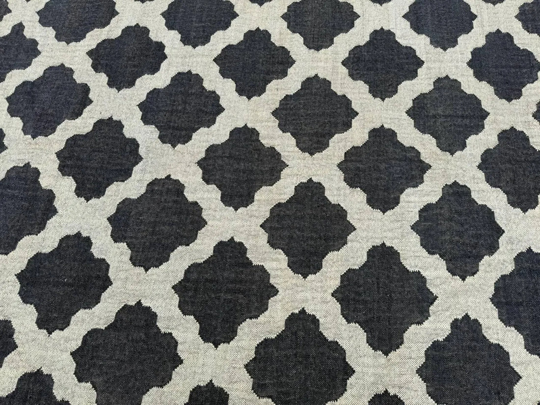 Handwoven Moroccan Wool Jute Area Rug, Reversible Black Ivory Kilim Rug, Geometric Trellis Flatweave Carpet, Boho Farmhouse Rug, Custom Size