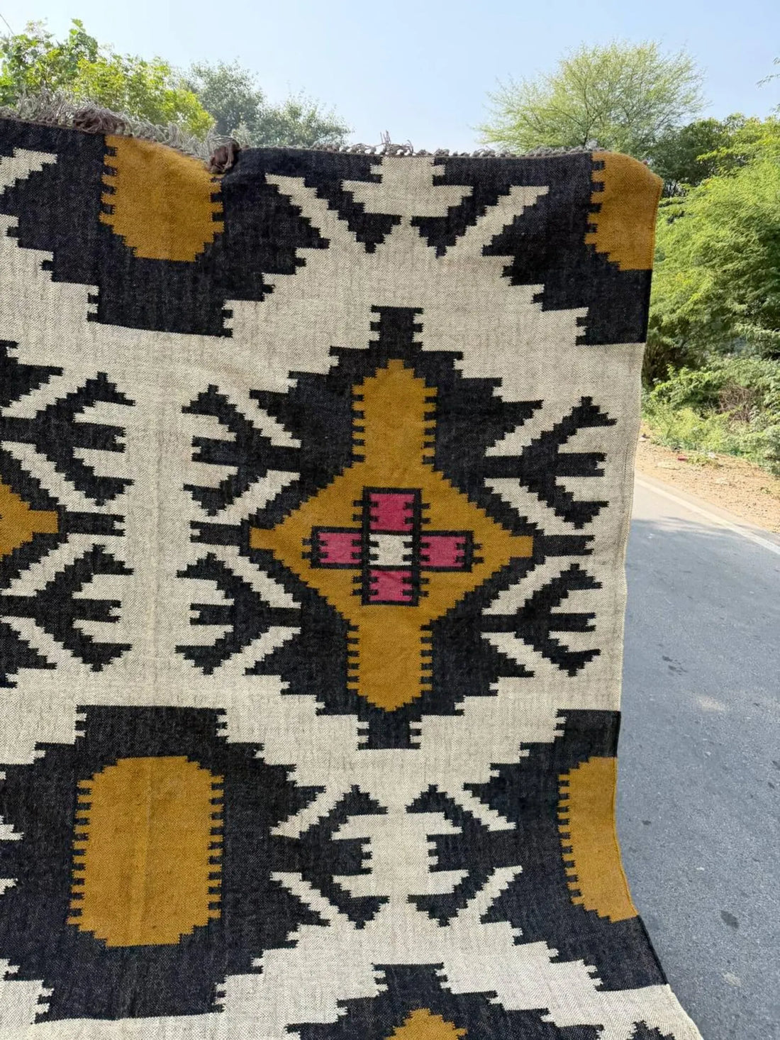 Handmade Wool Jute Kilim Rug, Southwestern Geometric Area Rug, Reversible Flatweave Dhurrie Carpet, Boho Rustic Floor Rug, Custom Size Available