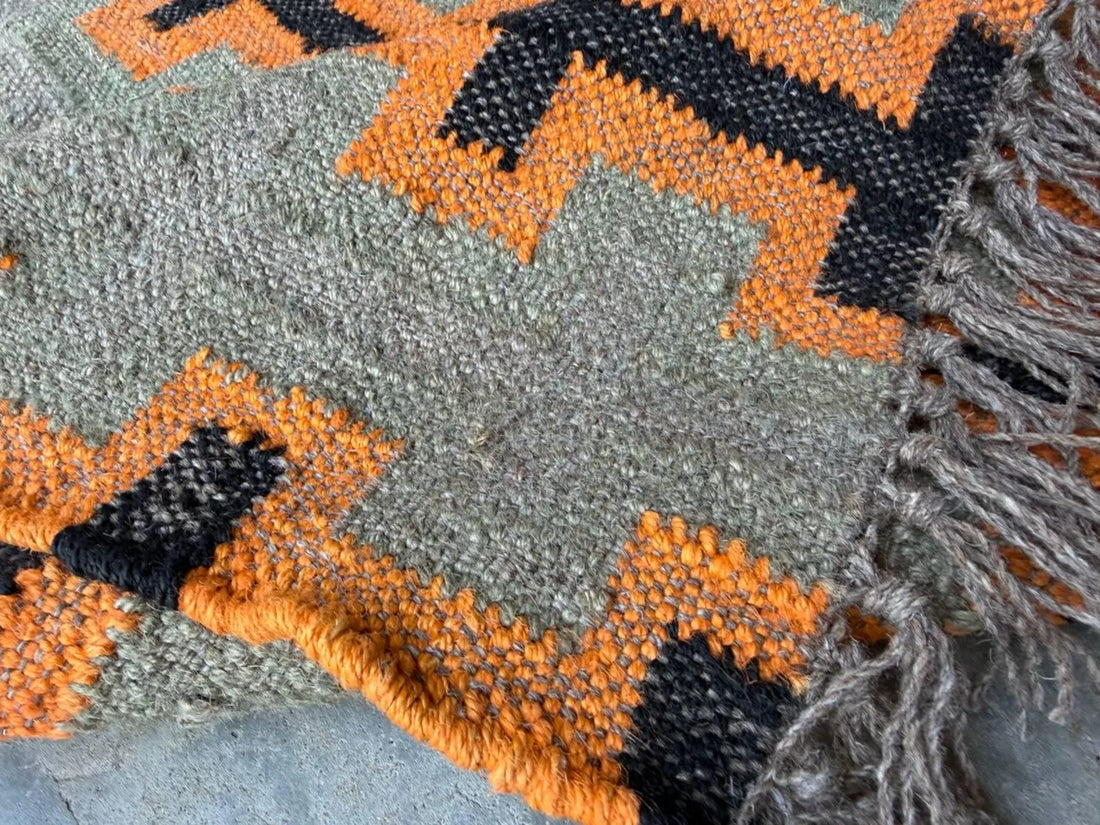 Handwoven Wool Jute Kilim Rug, Modern Geometric Flatweave Area Rug, Handmade Boho Southwestern Dhurrie Carpet, Custom Size Rug
