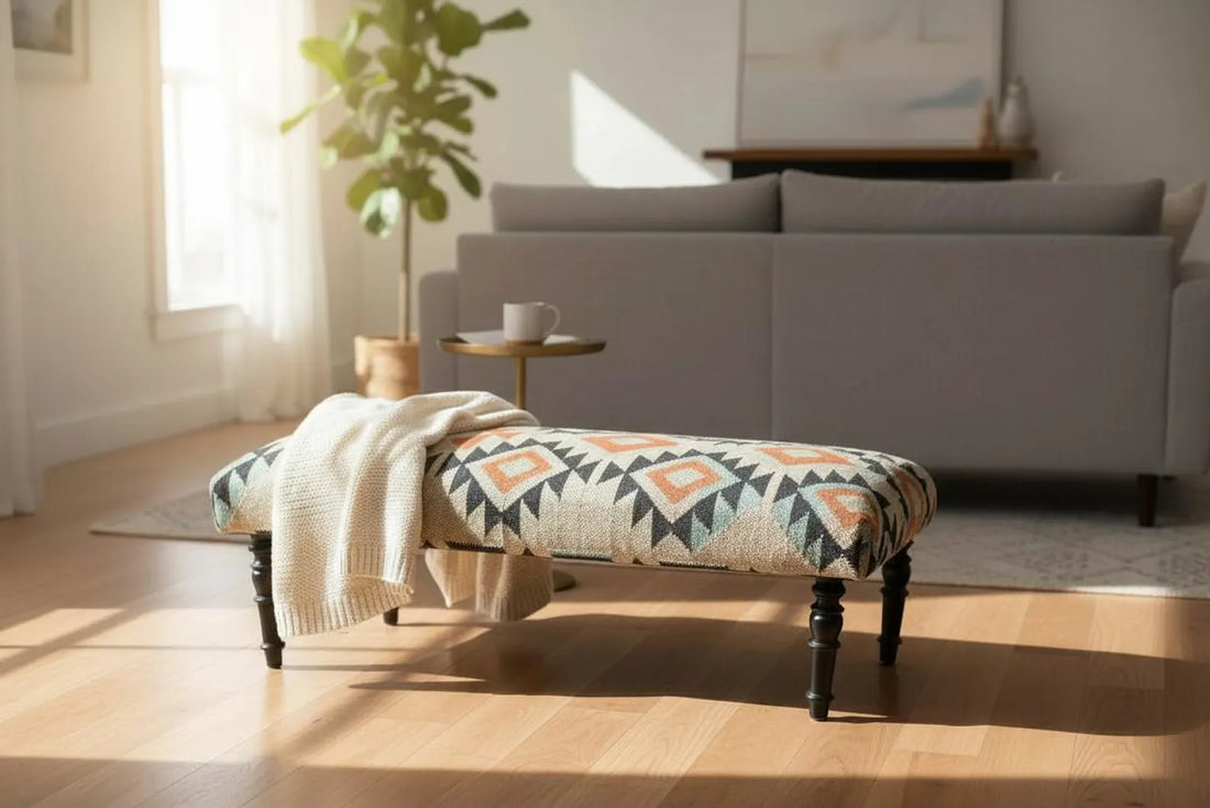 Kilim Bench Ottoman – Handmade Turkish Upholstered Accent Seating