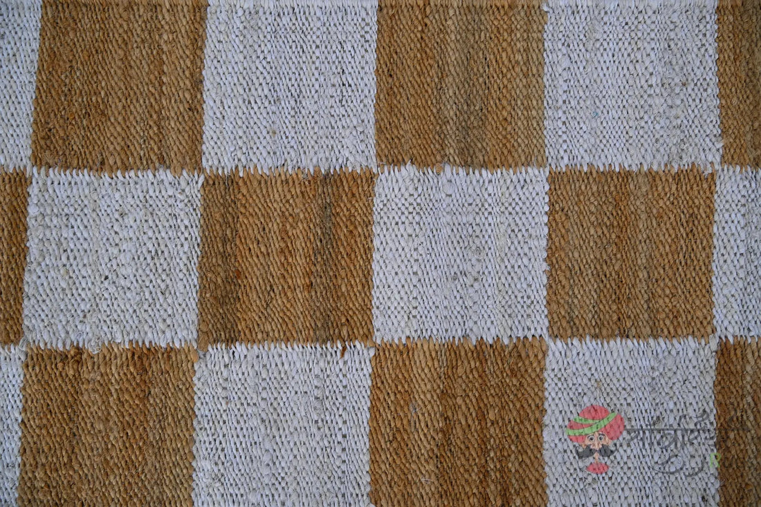 Handwoven Jute Runner Rug – Natural White Checkered Flatweave