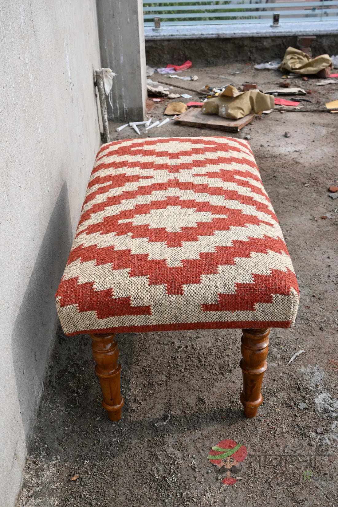 Handmade Kilim Bench Ottoman – Wool Upholstered Wooden Boho Tribal Entryway Bench