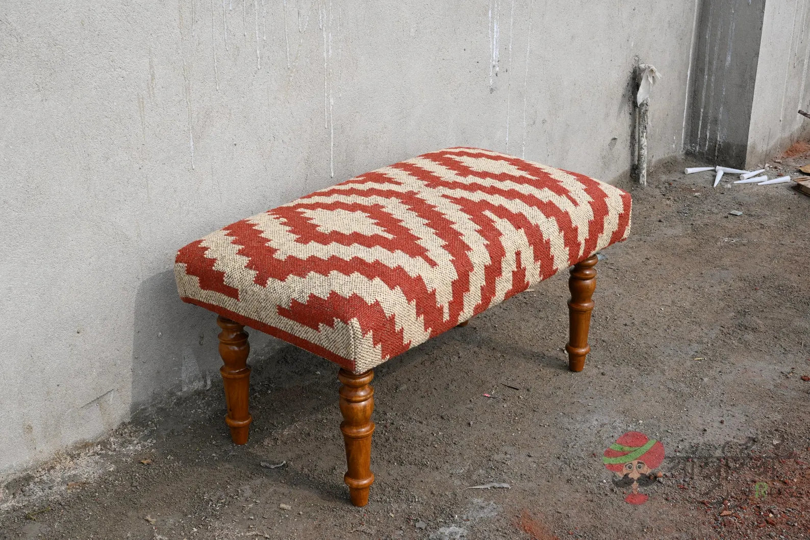 Handmade Kilim Bench Ottoman – Wool Upholstered Wooden Boho Tribal Entryway Bench