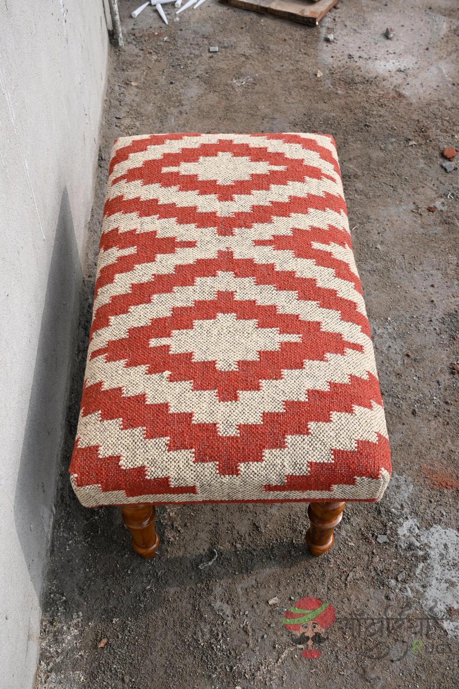 Handmade Kilim Bench Ottoman – Wool Upholstered Wooden Boho Tribal Entryway Bench