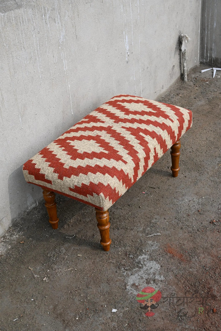 Handmade Kilim Bench Ottoman – Wool Upholstered Wooden Boho Tribal Entryway Bench