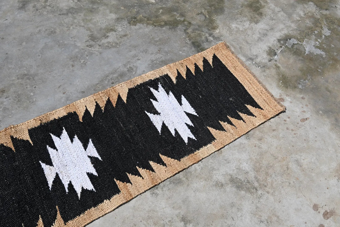 Handwoven Black White Kilim Jute Stair Runner Rug
