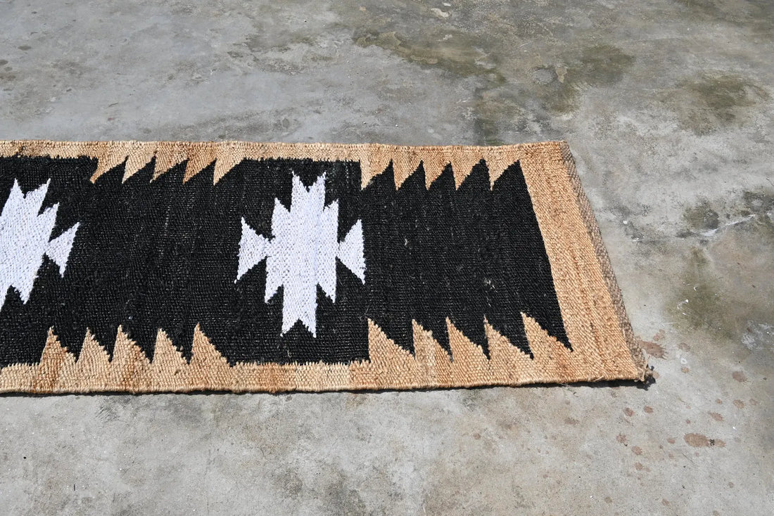 Handwoven Black White Kilim Jute Stair Runner Rug