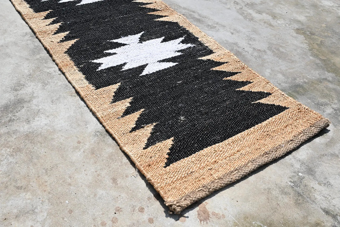 Handwoven Black White Kilim Jute Stair Runner Rug