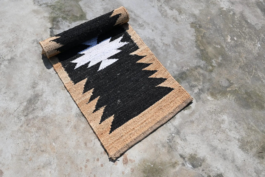 Handwoven Black White Kilim Jute Stair Runner Rug