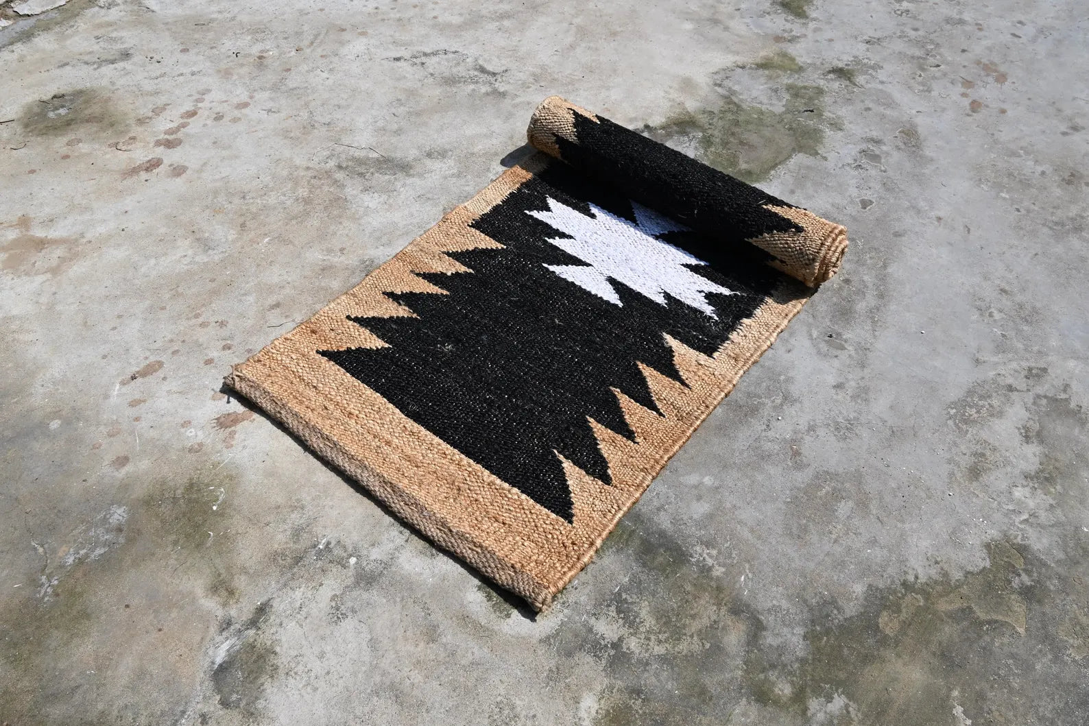 Handwoven Black White Kilim Jute Stair Runner Rug