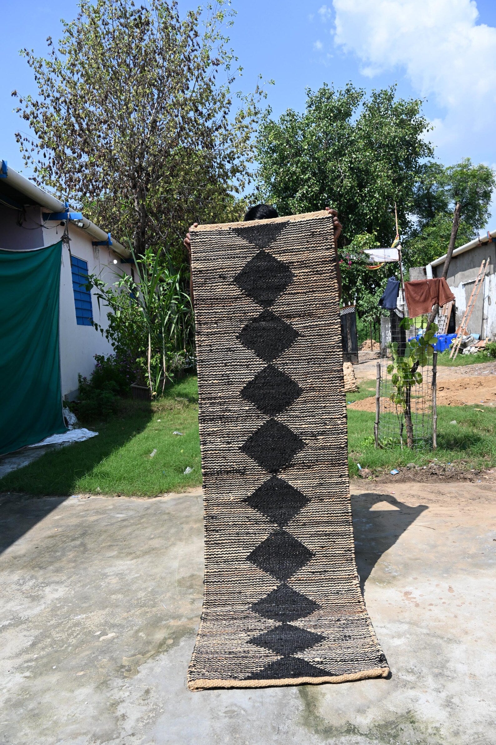Black White Hemp Stair Runner Rug for Modern Boho Interiors