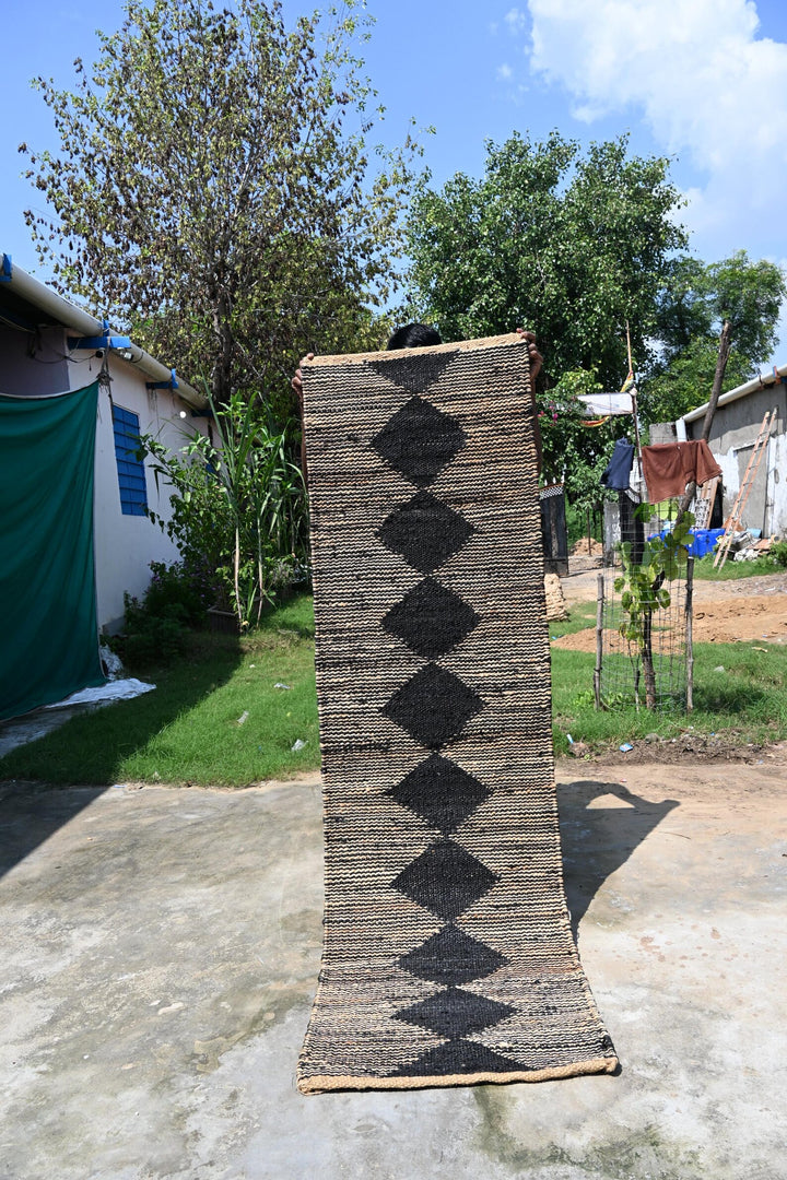 Black White Hemp Stair Runner Rug for Modern Boho Interiors
