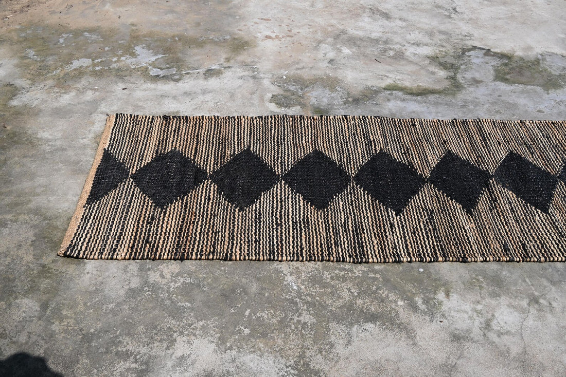 Black White Hemp Stair Runner Rug for Modern Boho Interiors